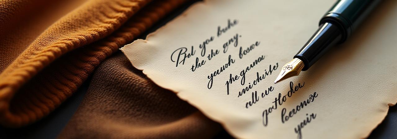 Close-up van luxe stoffen en kalligrafie pen